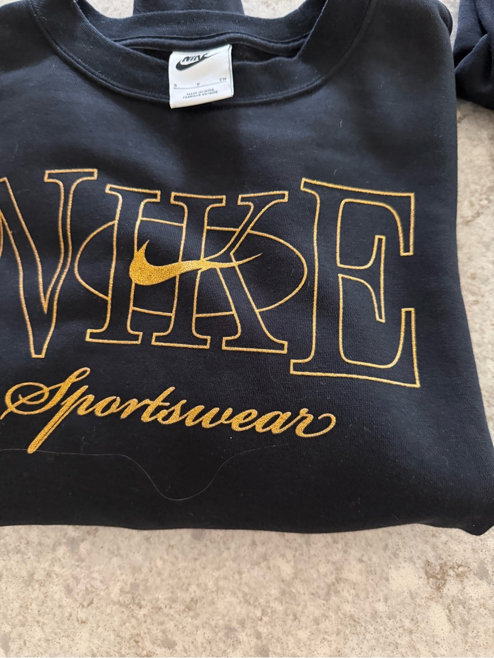 Women’s Nike Black Crewneck Sweatshirt with Gold Script joggers, women’s S